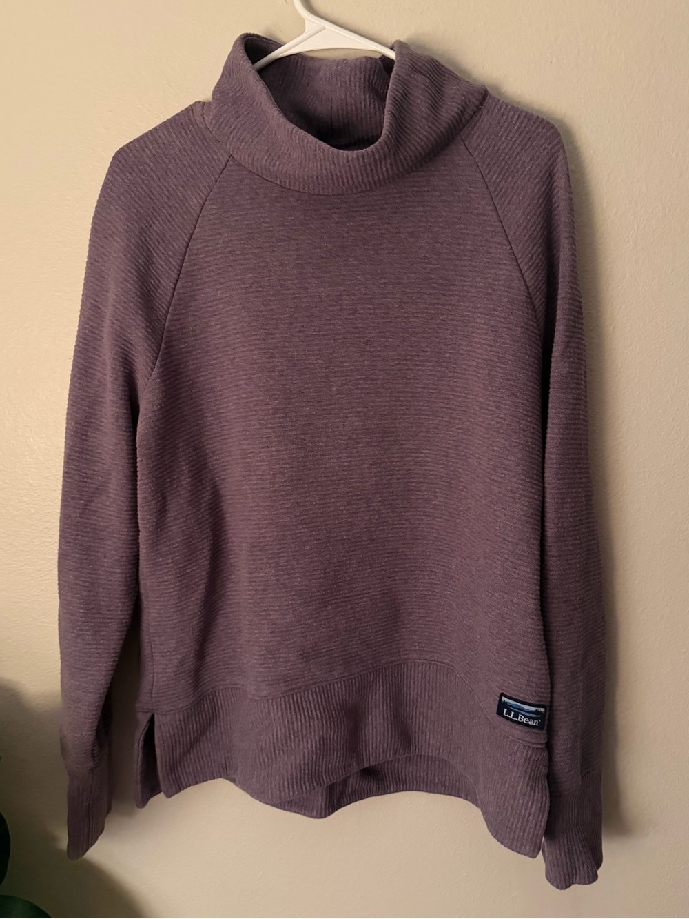 L.L. Bean Lakewashed Double Knit Funnel Neck Pullover Sweater Purple Women’s L - Picture 2 of 6